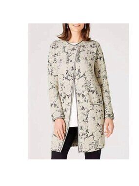 J Jill Cardigan Large Oatmeal Floral Jacquard Textured Topper Duster Lagenlook